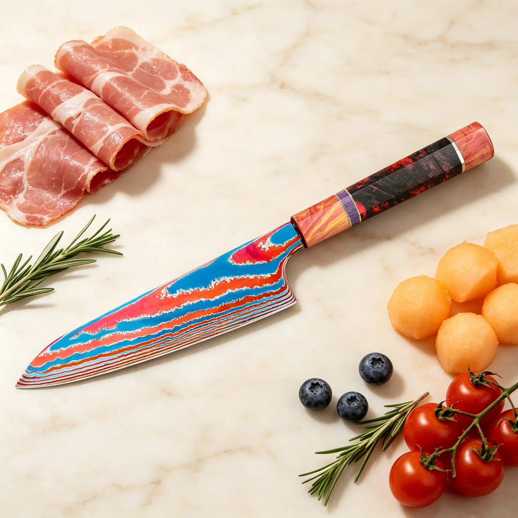Titanium Damascus Chef Knife – Wood Handle Cleaver & Slicer