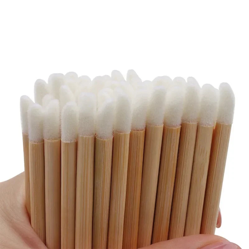 100-Pack Disposable Wooden Lip Brushes | Nylon Makeup Applicators