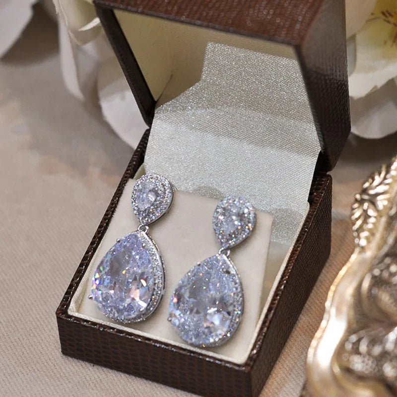 Huitan Big Water Drop CZ Drop Earrings | Wedding Jewelry