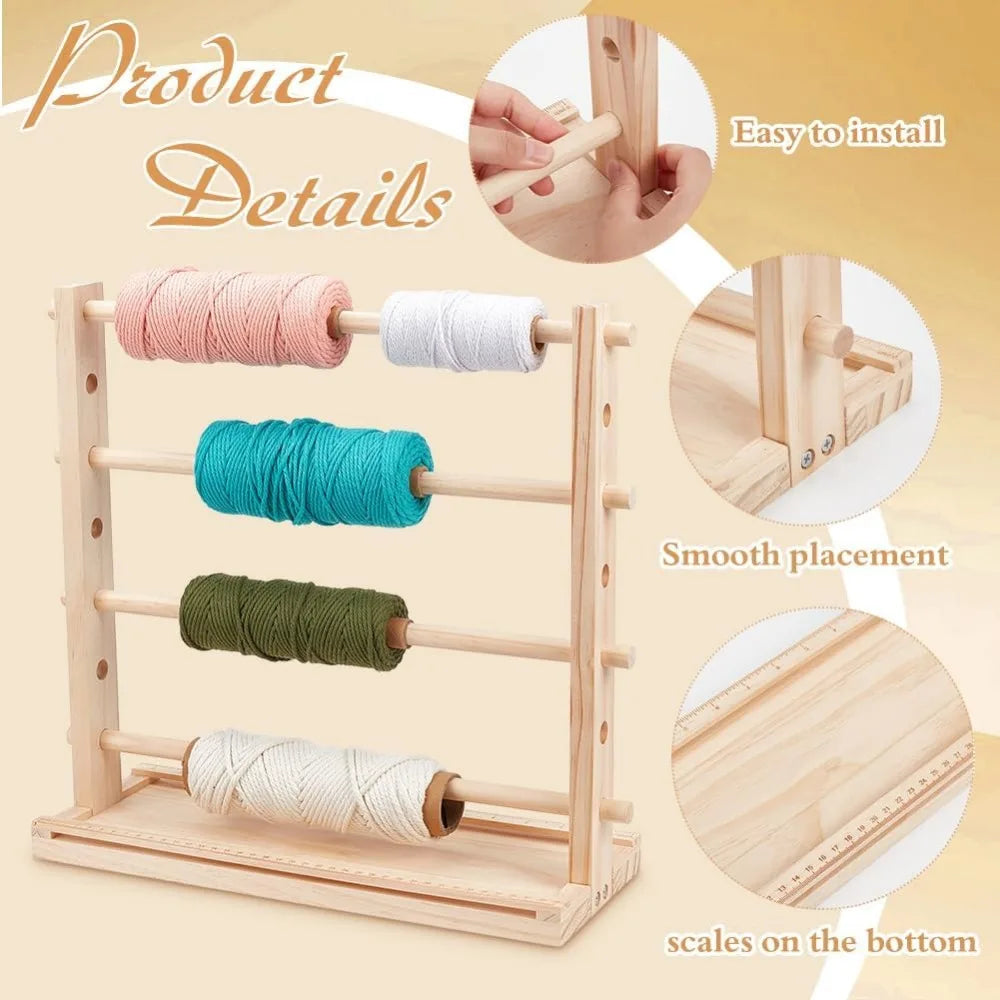 4-Tier Wood Ribbon Storage Rack & Spool Organizer for Crafts