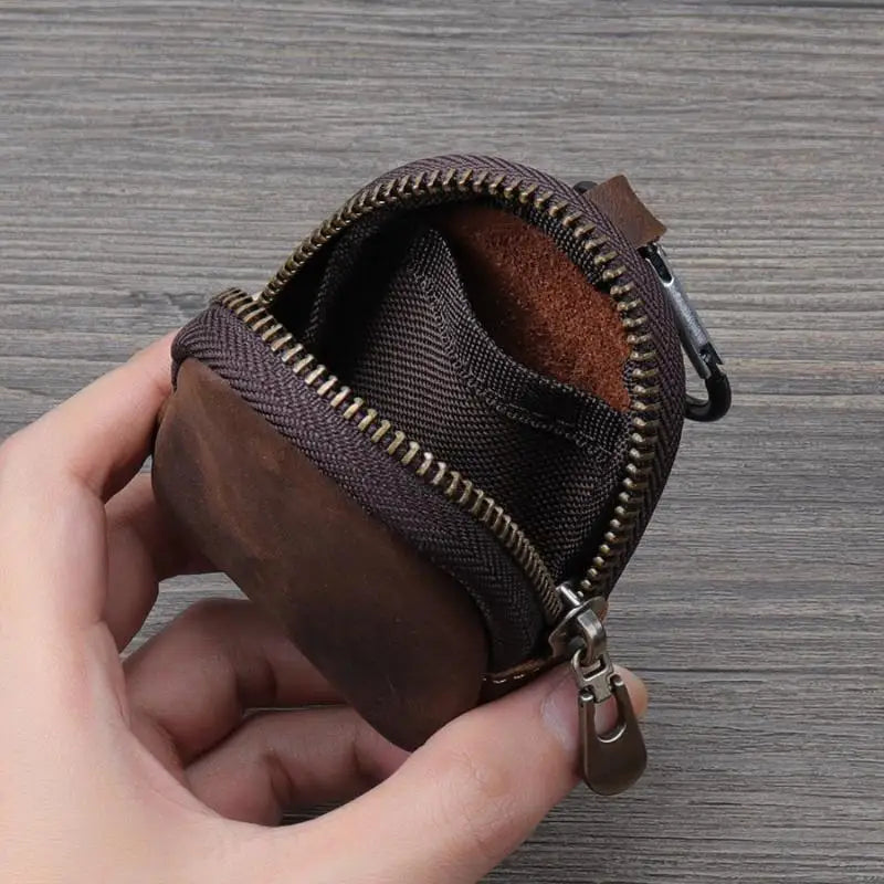 PU Leather Mini Coin Purse with Zipper & Carabiner Keychain