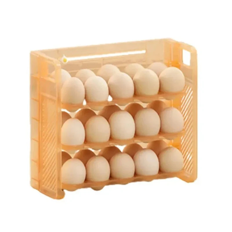 Foldable 30-Grid Egg Storage Rack | 3-Layer Fridge Organizer