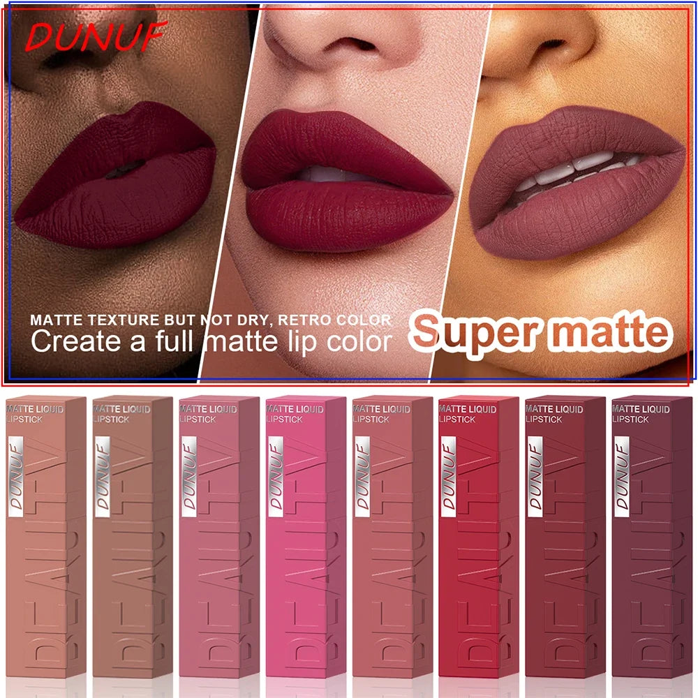 DUNUF Matte Lip Gloss 8pc Set – Waterproof Long-Lasting Nude