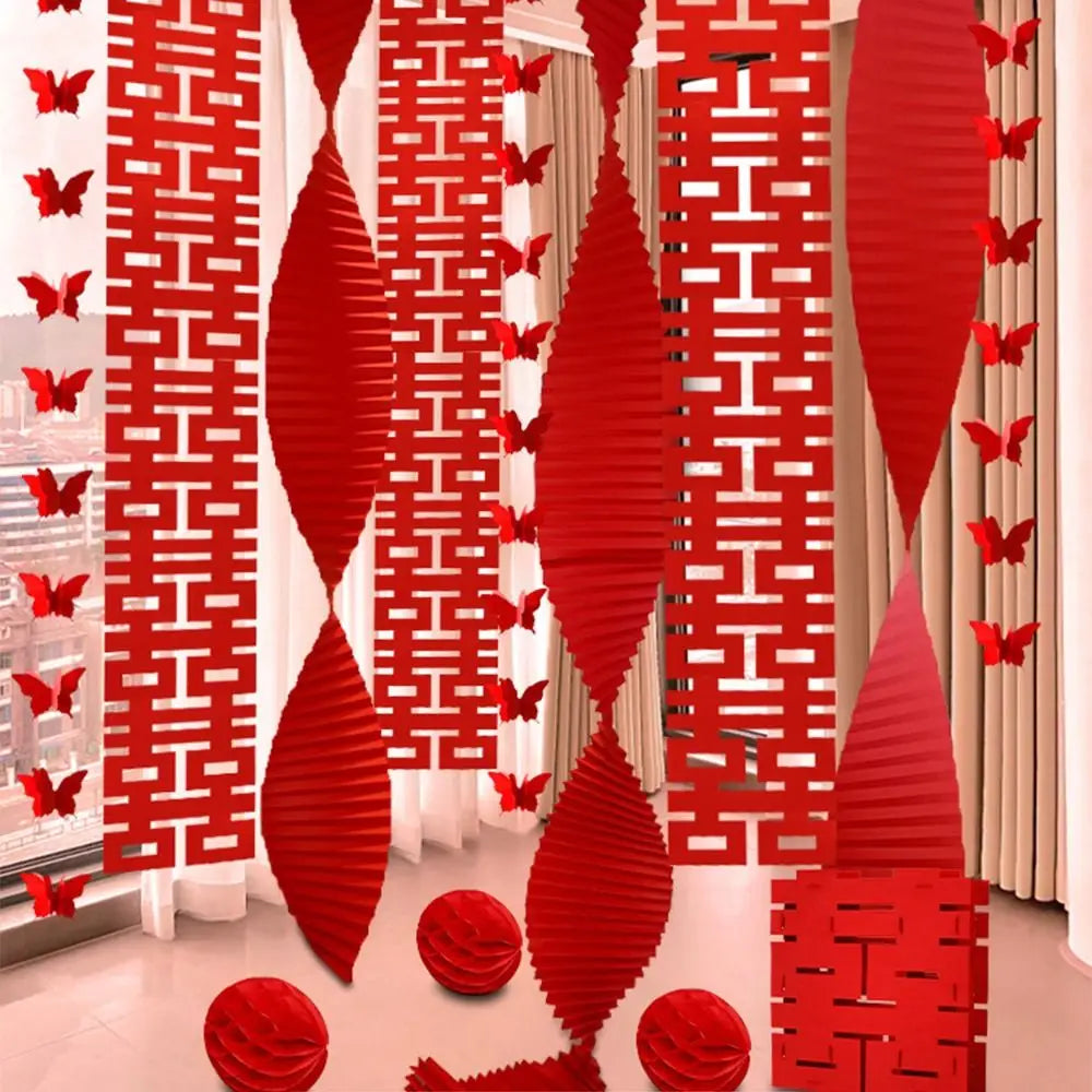 Red Chinese Wedding Hanging Flags | Double Happiness Décor