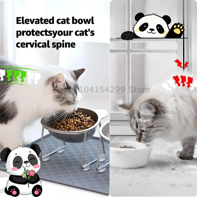 304 Stainless Steel Raised Cat Bowl | 15° Tilted Elevated Design