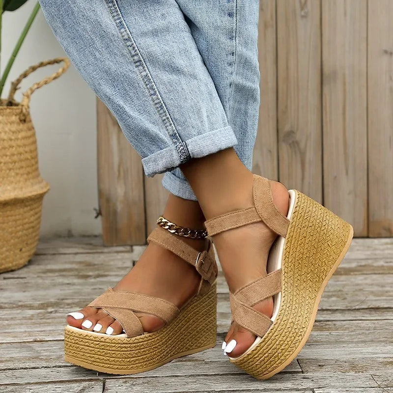 Women's Wedge Platform Sandals – Peep Toe Buckle Strap Heels