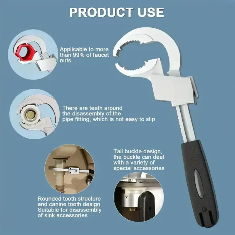 4-in-1 Adjustable Basin Wrench Set | Plumbing Sink Tool Kit