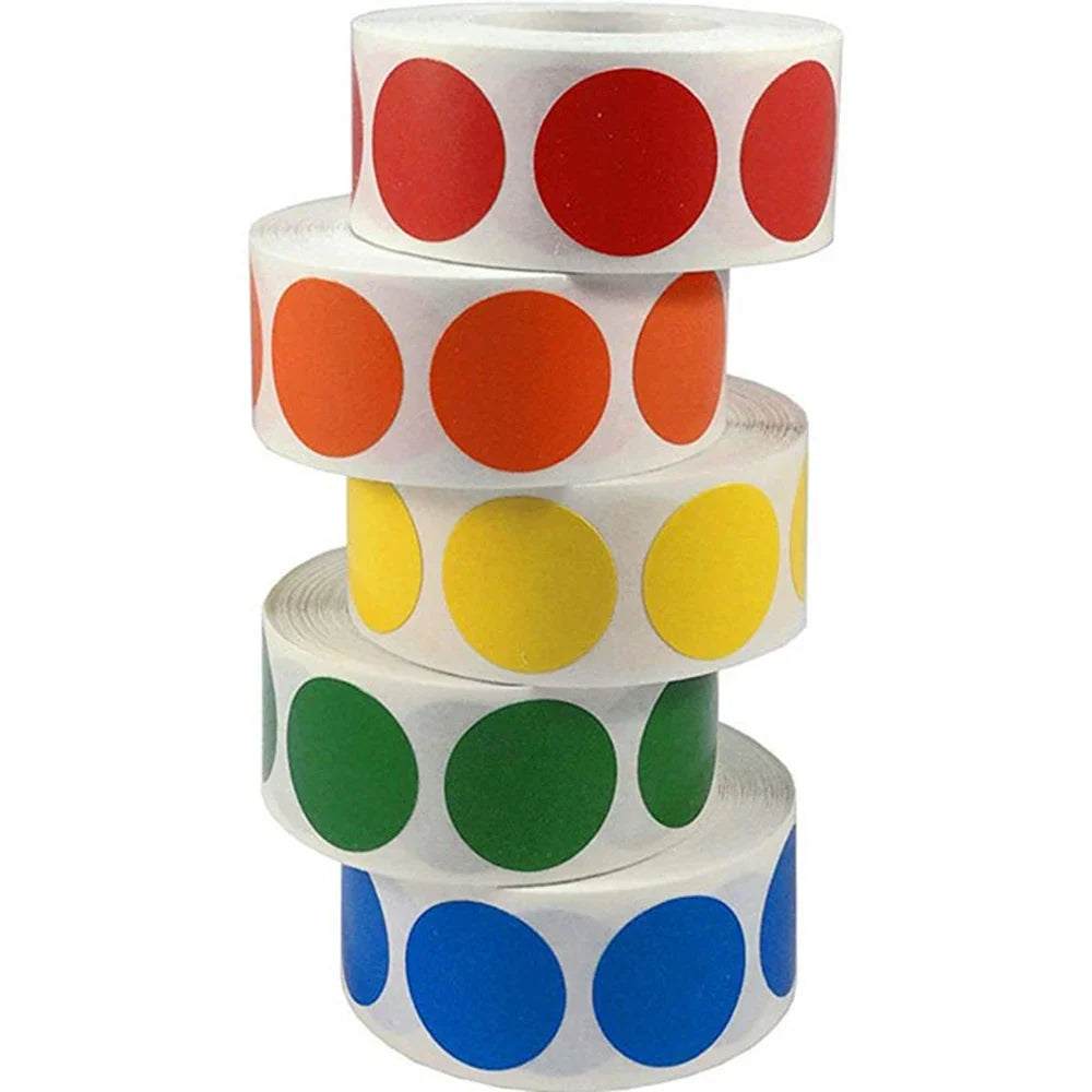 500 Round Dot Color Stickers – 1 Inch Label Roll, 10 Colors