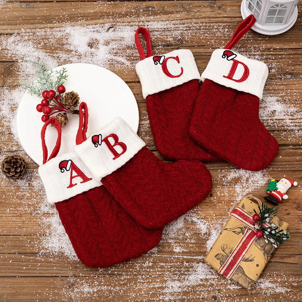 Knitted Christmas Stocking Ornament – Snowflake & Alphabet