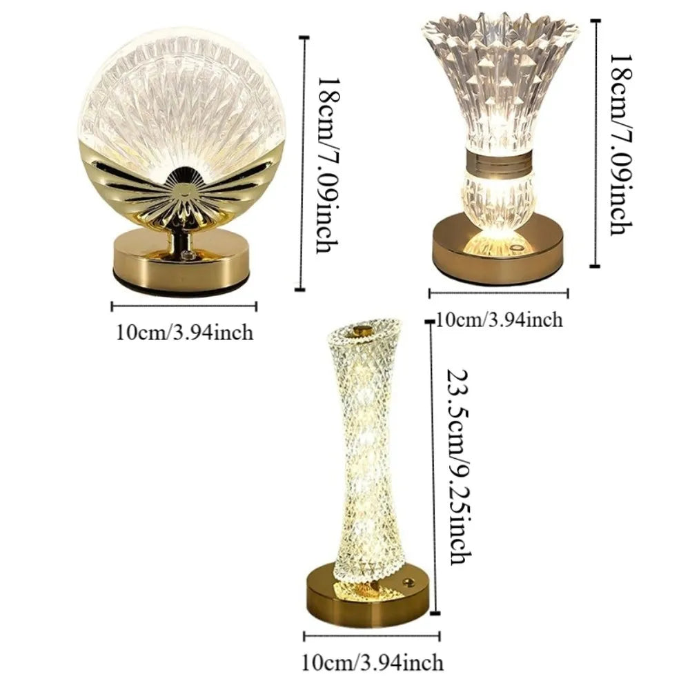Dimmable Crystal Mushroom Table Lamp | 3-Color Touch LED Night Light