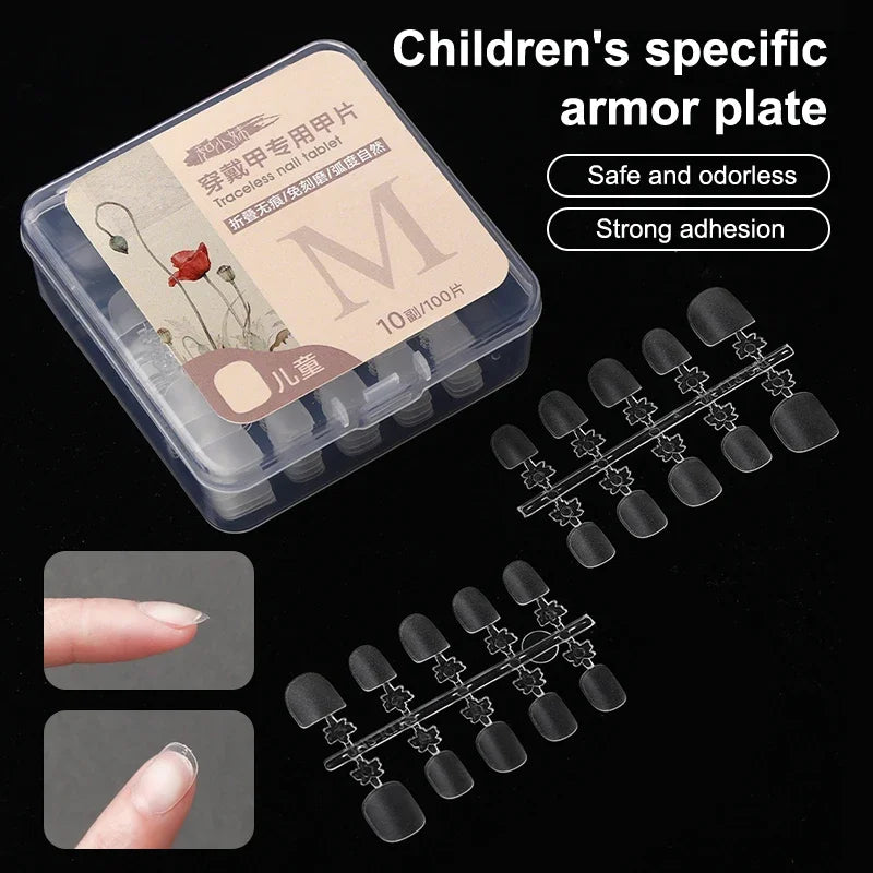 100 Pcs Kids Press-On Fake Nails – Clear Tips for Manicure