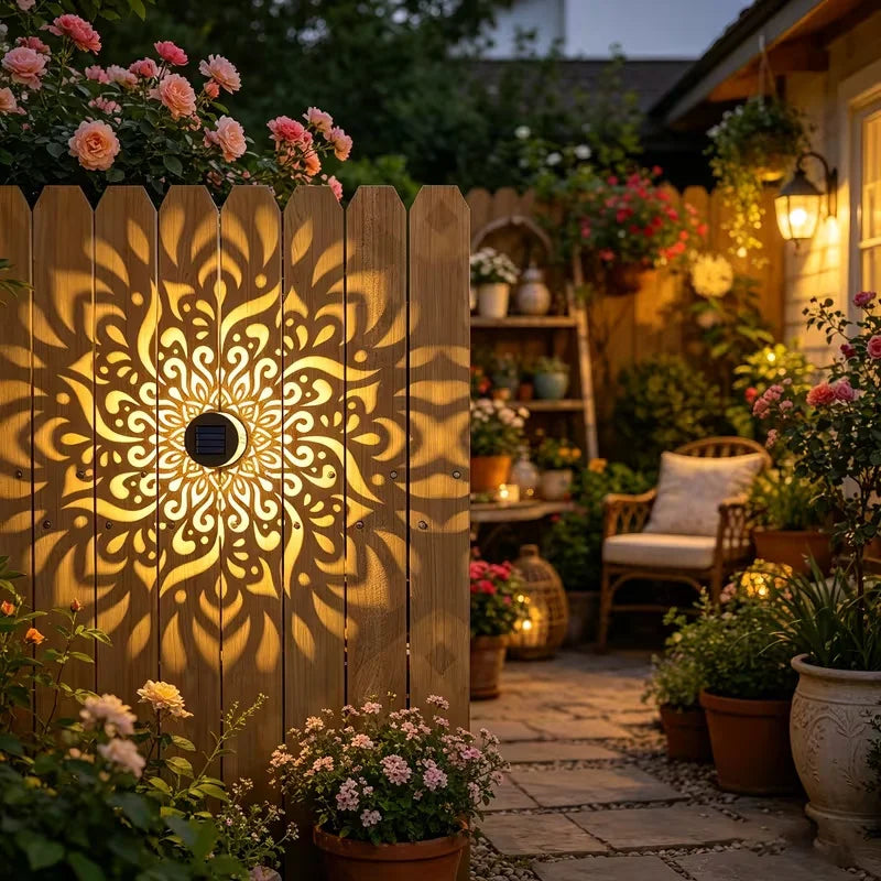 Solar Mandala Wall Lantern | Outdoor Waterproof Garden Fence Light