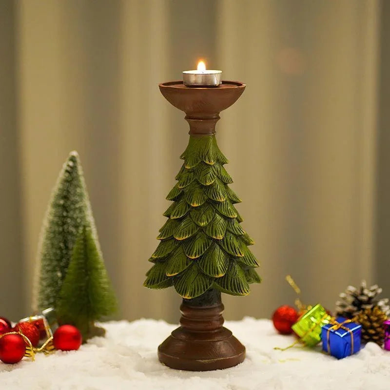 Christmas Tree Candle Holder – Resin Festive Candlestick Decor