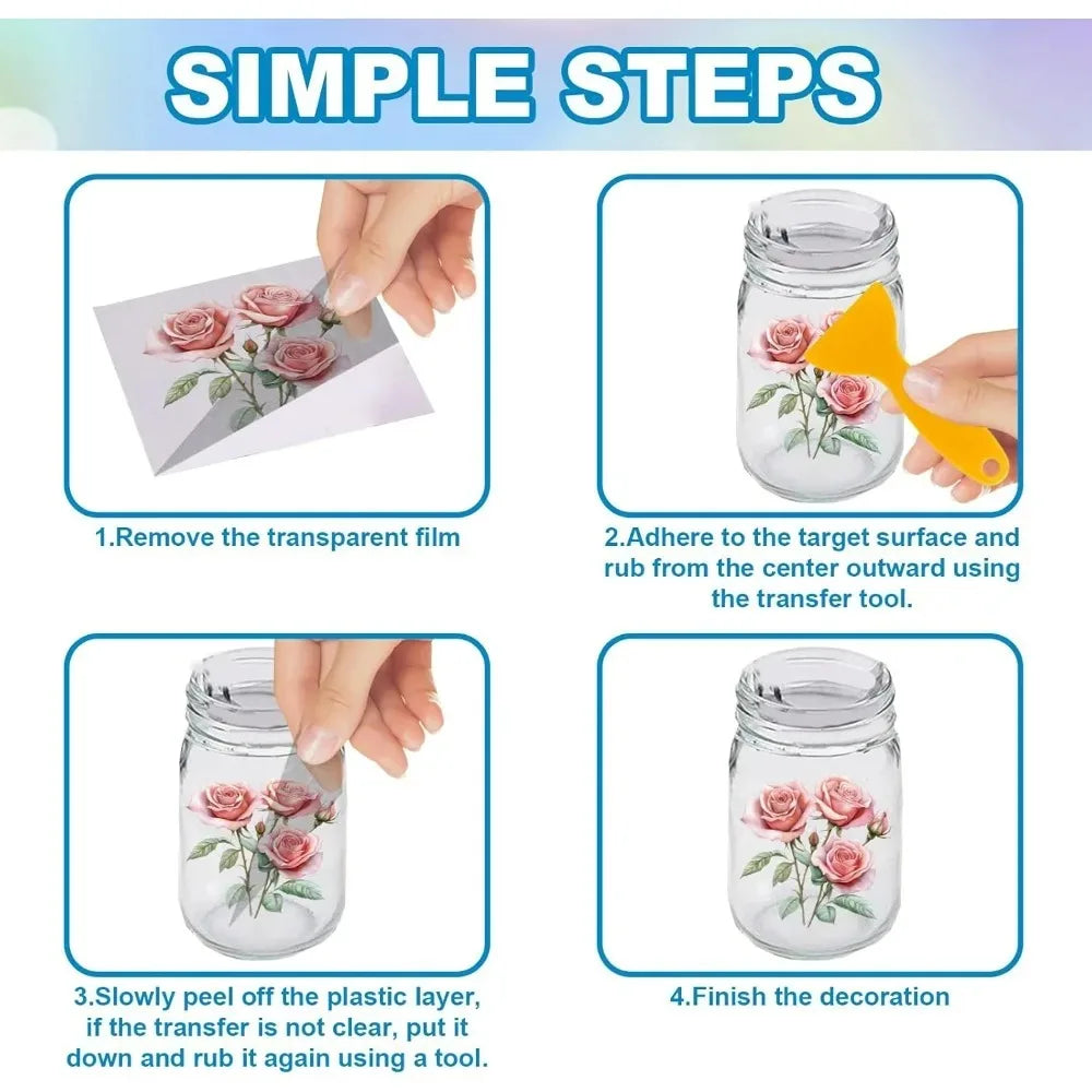 18 Rose Rub-On Transfer Decals – Floral & Butterfly Stickers