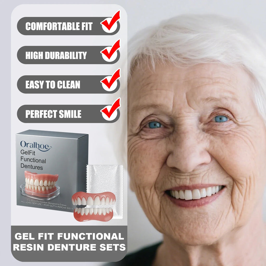 ORALHOE Gel-Fit Resin Denture Set | Cover Tooth Loss & Smile