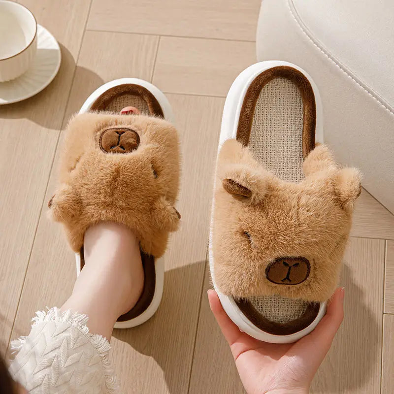 Women's Fluffy Faux Fur Animal Slippers – Open Toe Indoor Slides