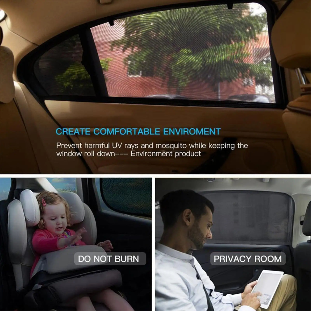 2-Pack Car Side Window Sunshade – UV Mesh Curtain