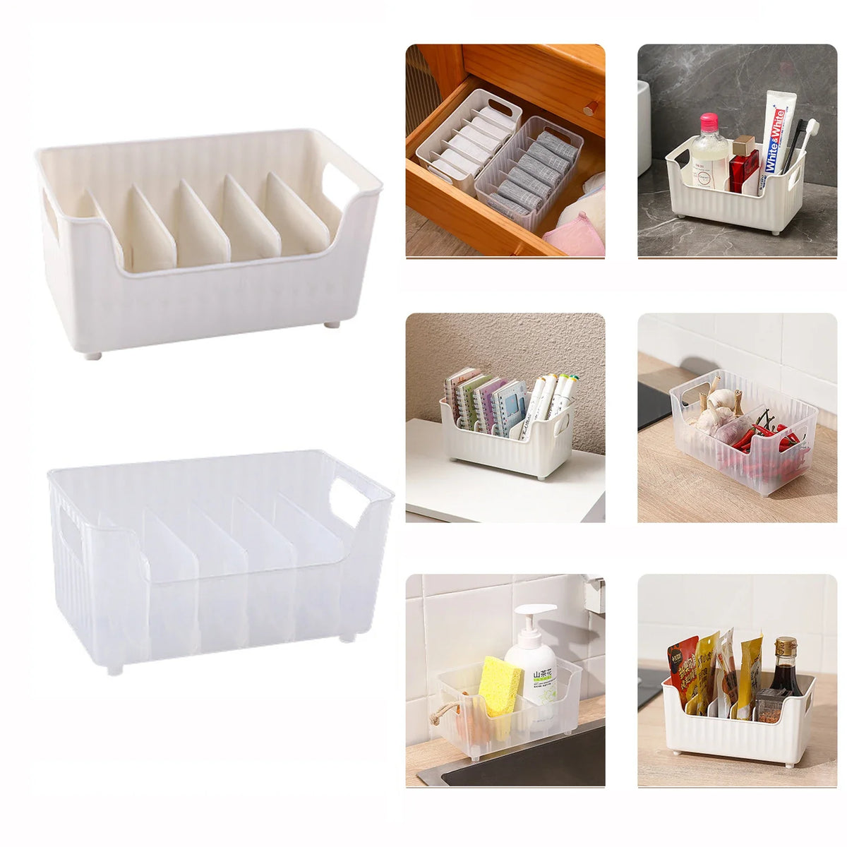 Storage Box Partitions Refrigerator Organizer Bin Plastic Food Tapes
