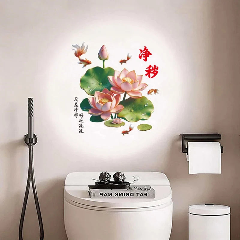 3D Koi & Golden Lotus Glass Sticker – Chinese Style PVC Decal