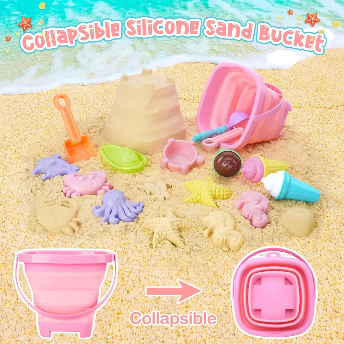 20-Piece Kids Beach Toys Set | Sand Molds, Ice Cream & Bucket