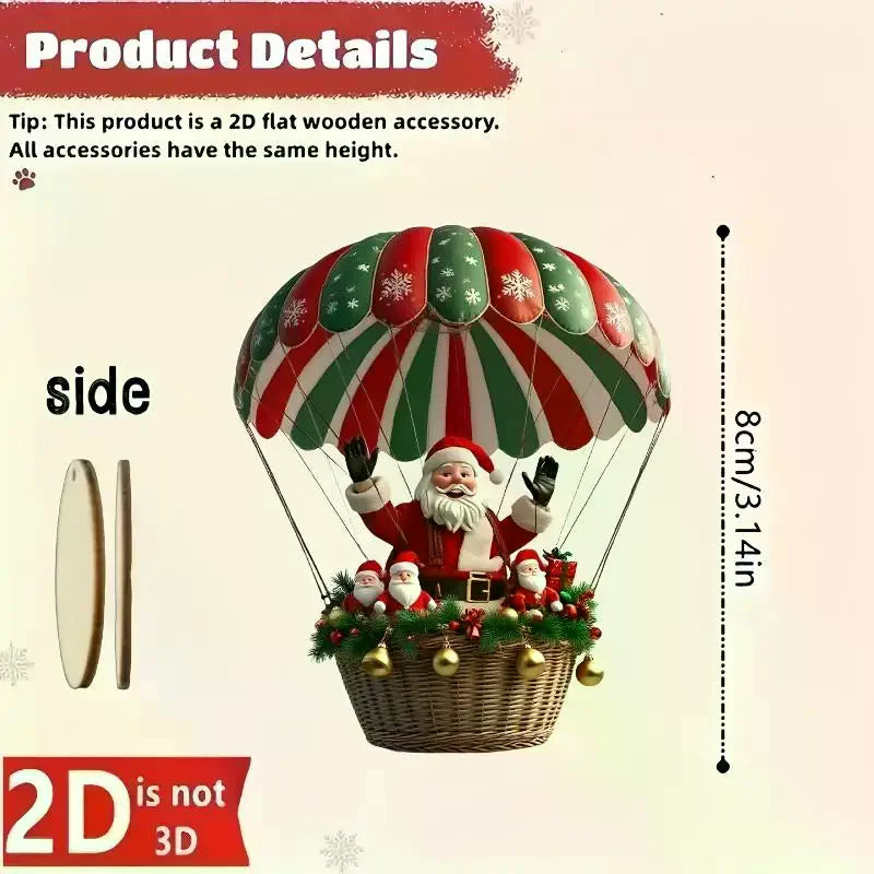 10-Piece Wooden Christmas Ornaments – Santa & Hot Air Balloon