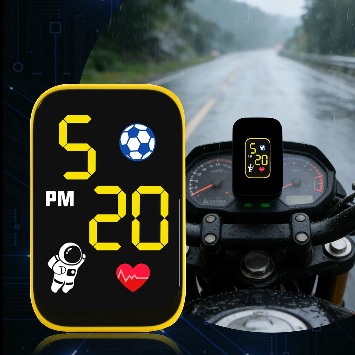 Mini Motorcycle Clock Dashboard Mount Waterproof Lighted Display