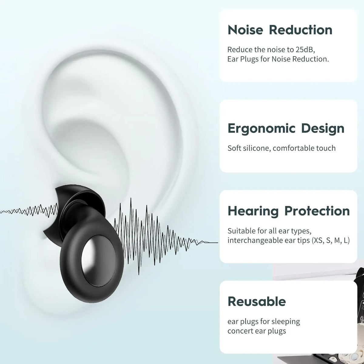 Noise Cancelling Silicone Ear Plugs for Sleeping | Reusable