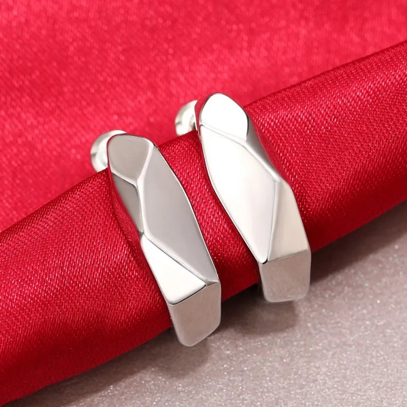 Huitan Silver Irregular Hoop Earrings – Geometric Fashion Jewelry