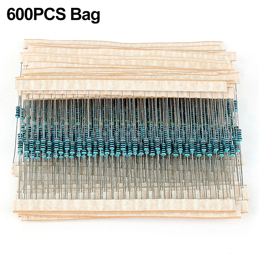 300/600pcs Metal Film Resistor Kit – 30 Values 1% 1/4W 10R–1M