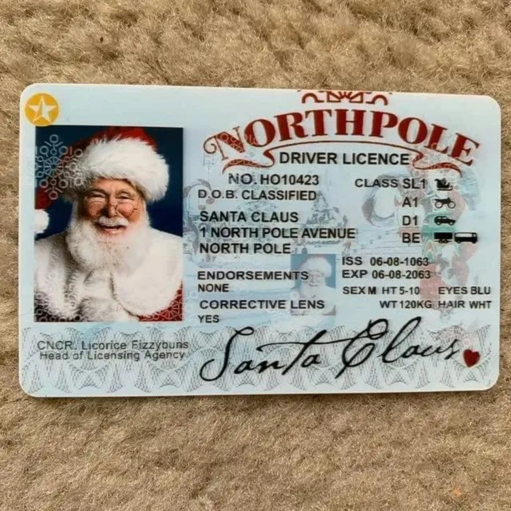 Card Santa Claus Flying Licence Christmas Eve Driving Children Kids