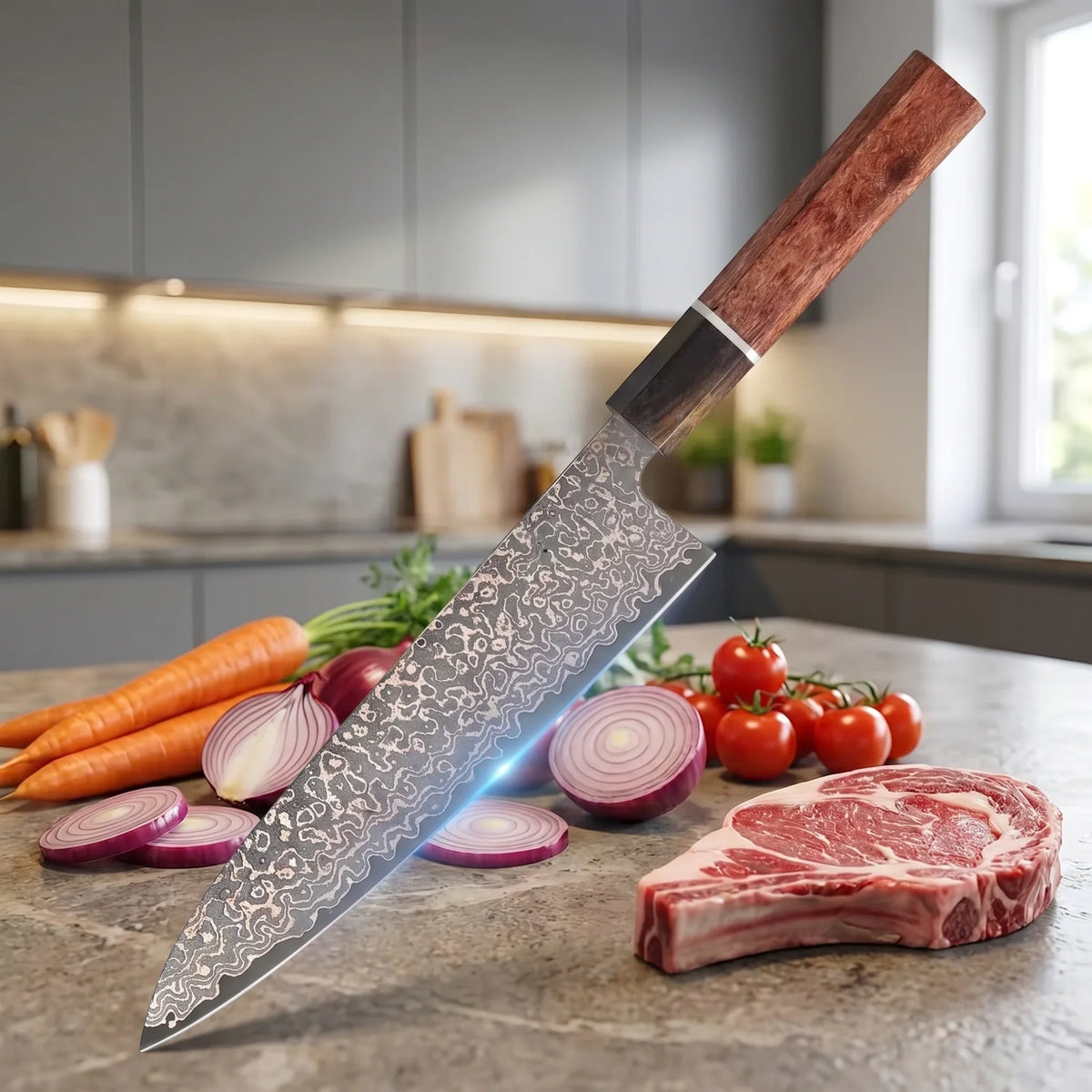 Damascus Steel Chef Knife – Ergonomic Wood Handle | TWK-D35