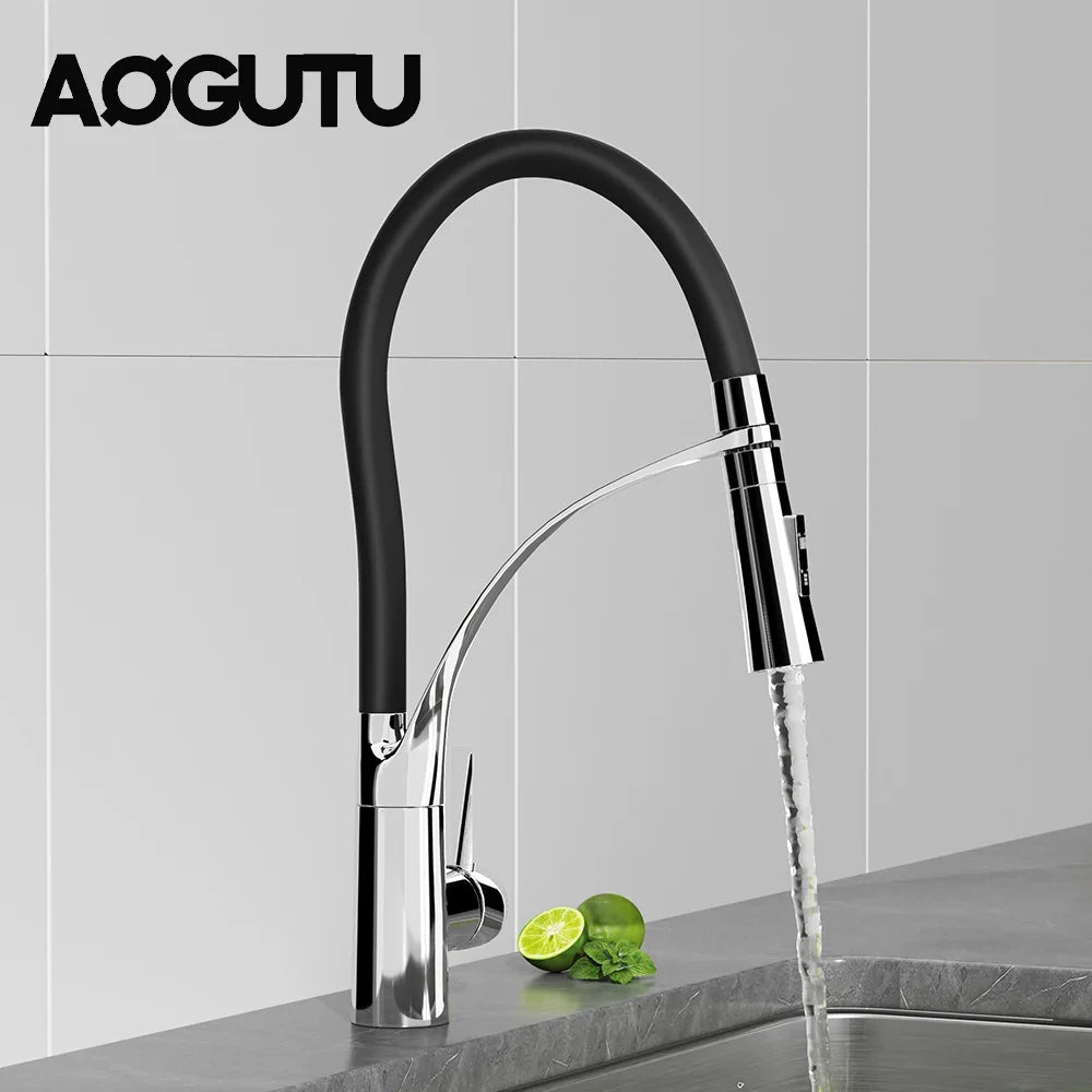 AOGUTU Brass Pull-Down Kitchen Faucet | Hot & Cold Mixer Tap