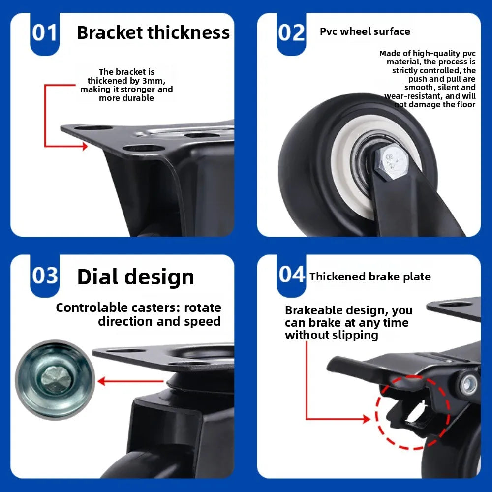 4-Pack Heavy Duty Swivel Caster Wheels with Brake – 180kg