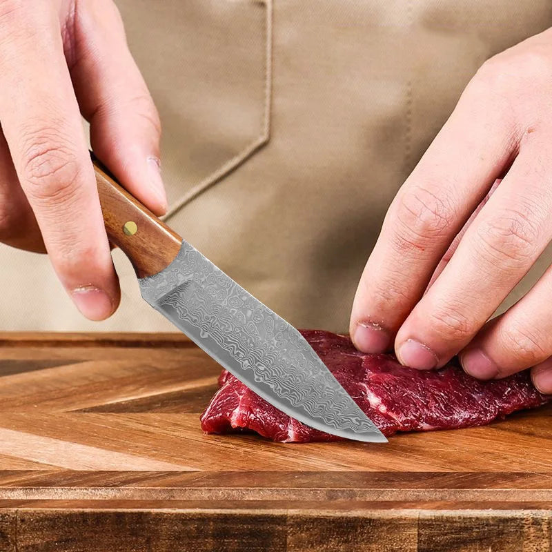 Hand Forged Damascus Steel Kitchen Knife – Wood Handle
