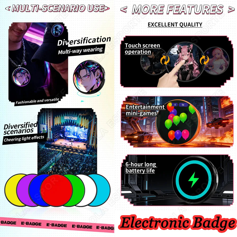 Anime E-Badge 1.5" Touch Screen LED Display Pin | Cyber Gift