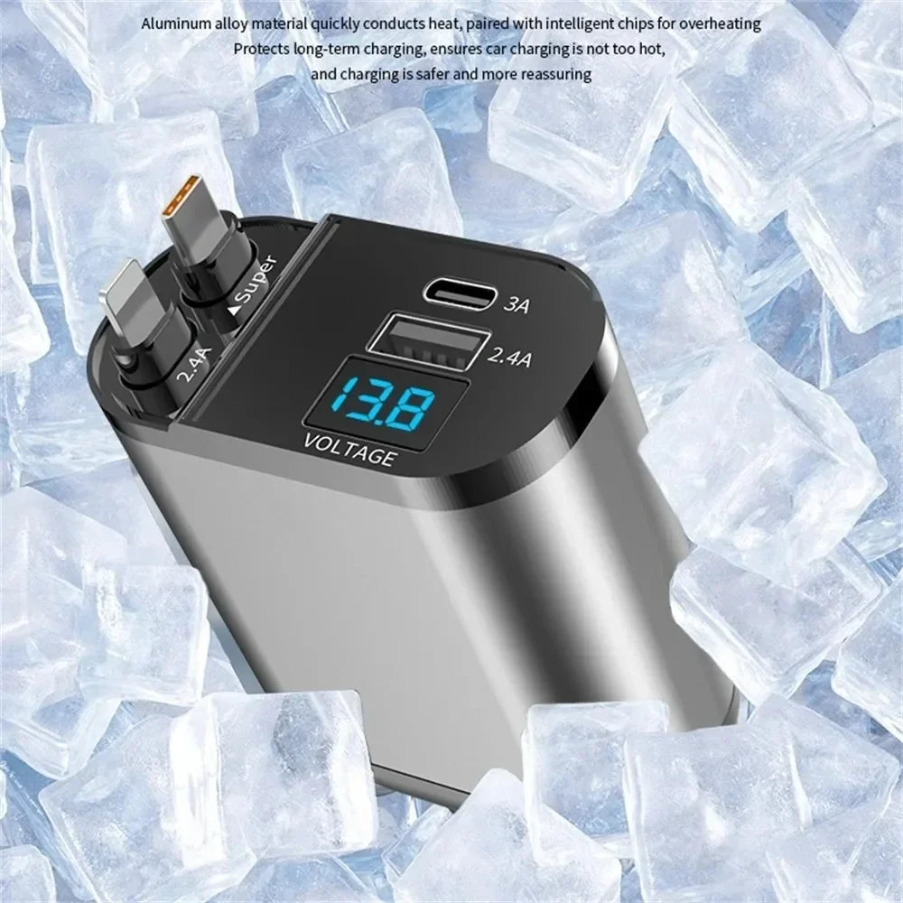 1 120W Car Charger Retractable Cigarette Lighter Adapter USB C Fast
