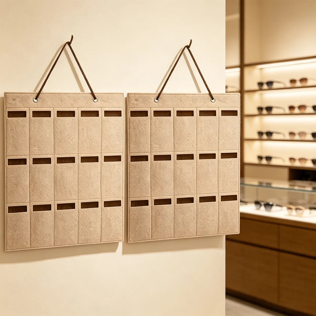 Wall Mounted Khaki 15grid Sunglasses Vertical Storage Hanging Bag