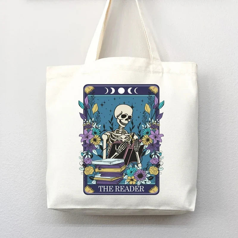 Reader Skull Large Canvas Tote Bag | Book Lover Gift