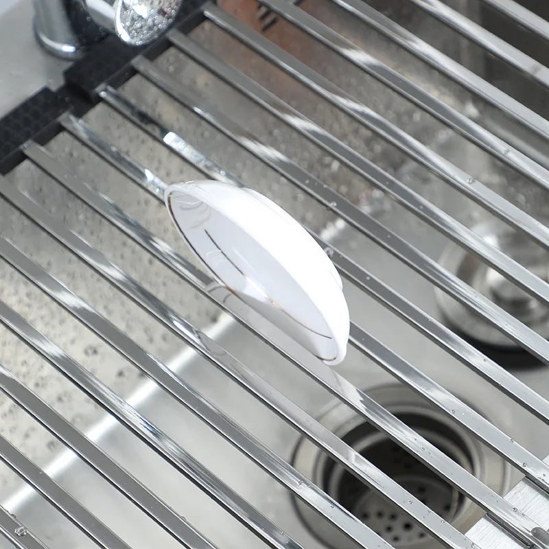 SUS304 Stainless Steel Foldable Roll-Up Dish Drying Rack