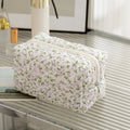 Floral Puffy Quilted Large Makeup Bag Travel Cosmetic Pouch Flower