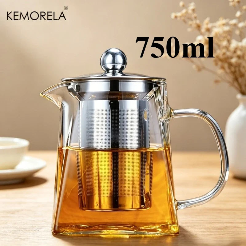 KEMORELA 1L Glass Teapot with Stainless Steel Strainer