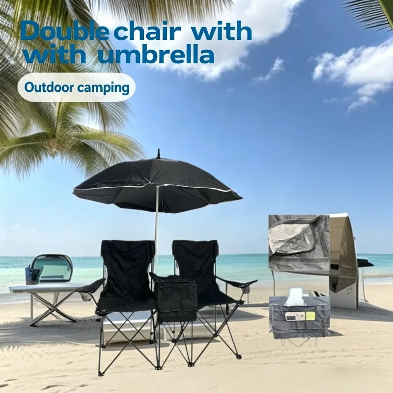 Folding Double Beach Chair with Umbrella – Portable Lounge