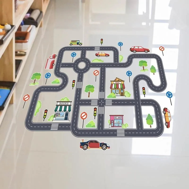 Car Road Signs Kids Wall & Floor Stickers – Self-Adhesive