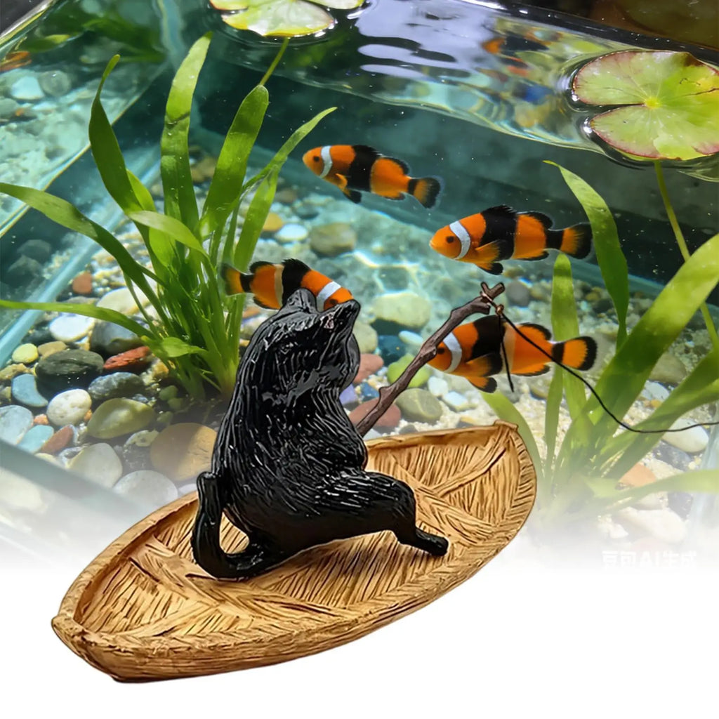 Kitten Fishing Resin Aquarium Ornament – Fish Tank & Pond Decor