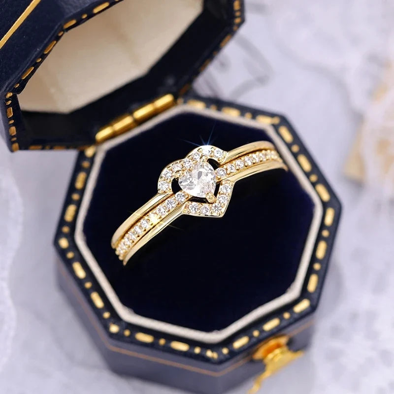 Huitan Heart Cubic Zirconia Wedding Band Ring for Women