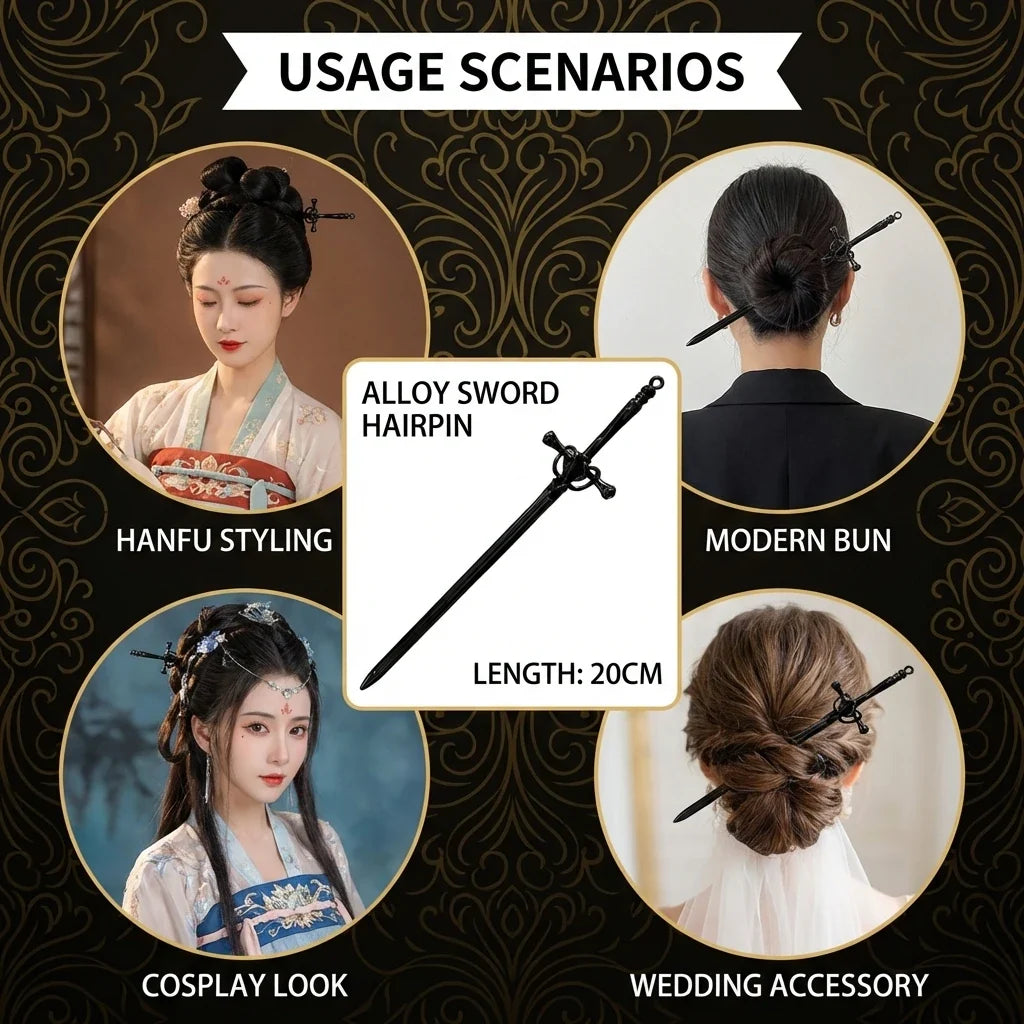 Chinese Alloy Sword Hair Stick | Hanfu Hair Accessory