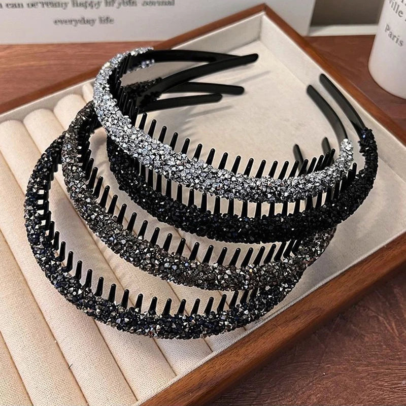 Rhinestone Non-Slip Toothed Headband – Shiny Hair Hoop