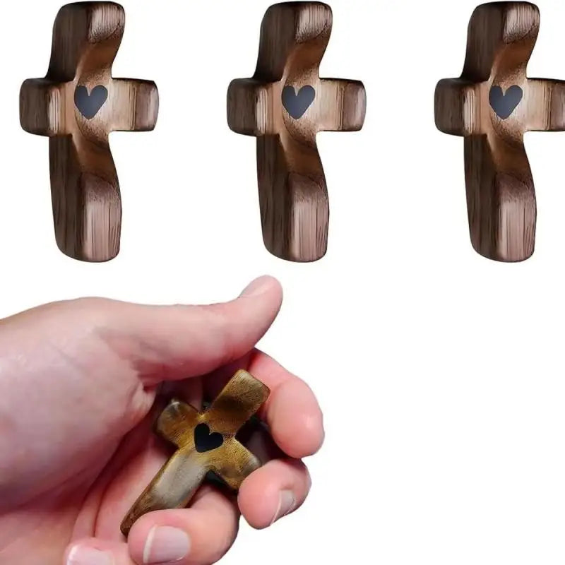 3-Pack Pocket Wooden Cross with Epoxy Heart | Faith Gift Set