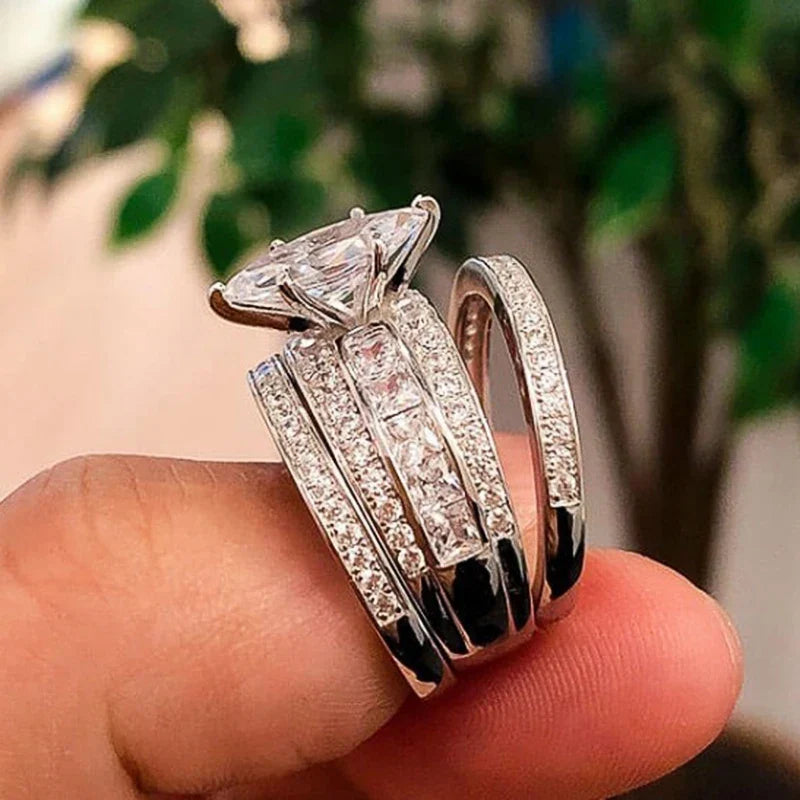 Huitan 3-Piece Cubic Zirconia Bridal Ring Set for Women