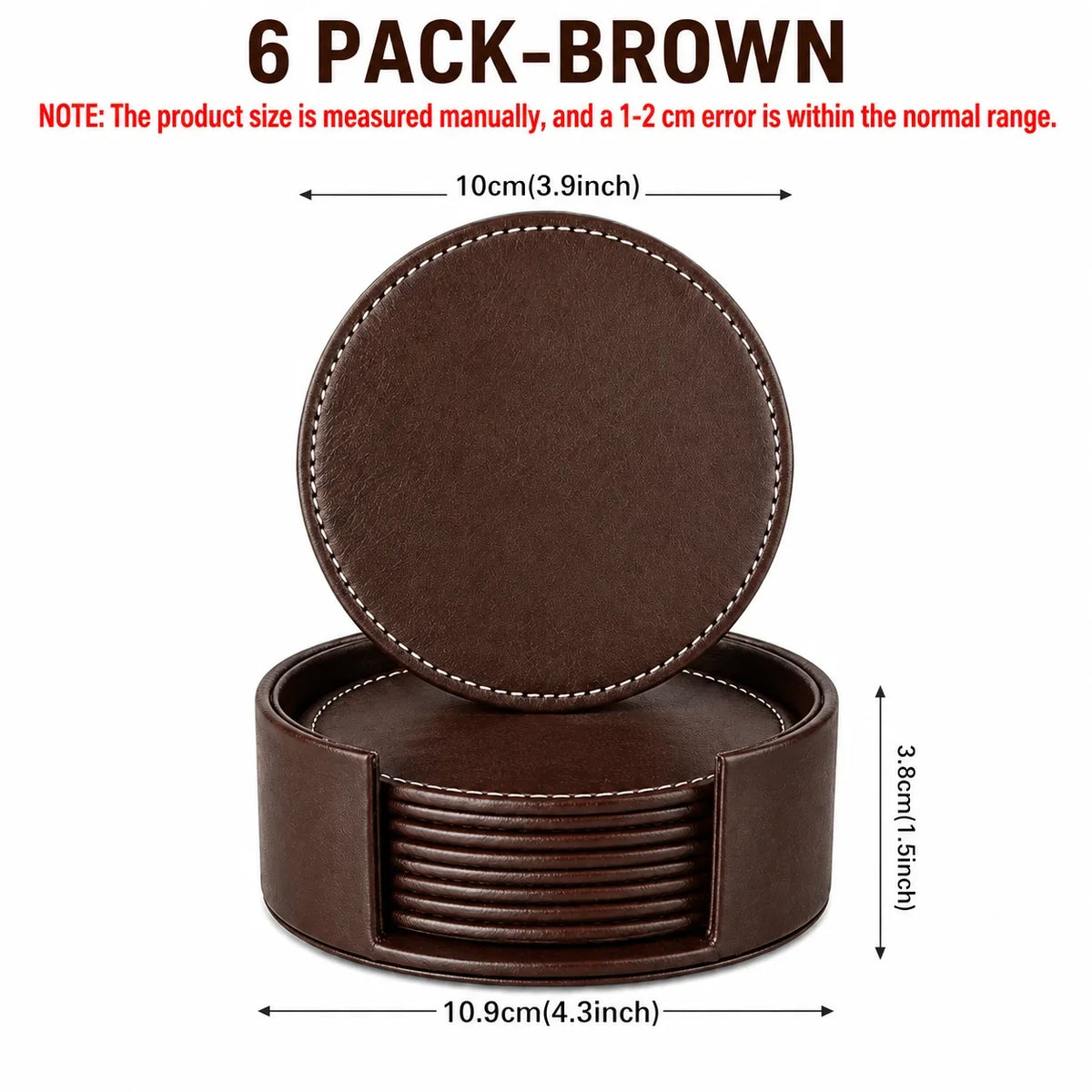 6-Piece PU Leather Coasters with Holder – Waterproof & Heat Resistant